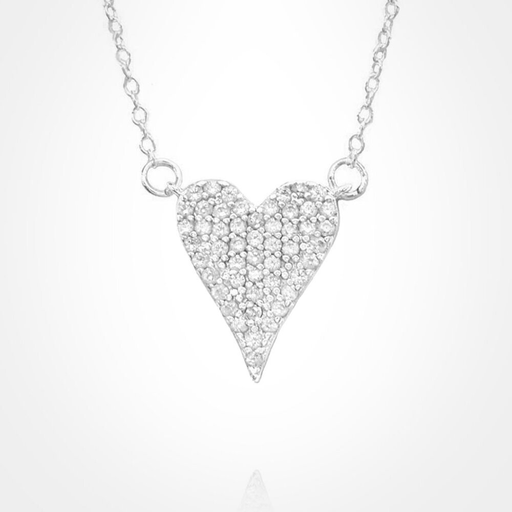 Stainless Steel CZ Stone Paved Heart Pendant Necklace